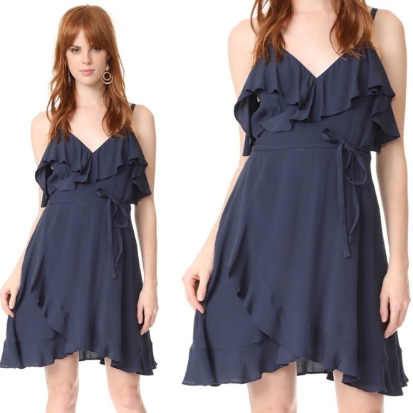 Cupcakes and Cashmere Navy Ruffle Wrap Dress - Picture 1 of 10